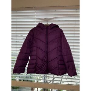 Faded Glory Puffer Jacket Women's Size XL (16) Purple Hooded Full Zip